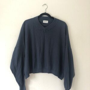 Oversized V-Neck Sweater in Slate Blue
